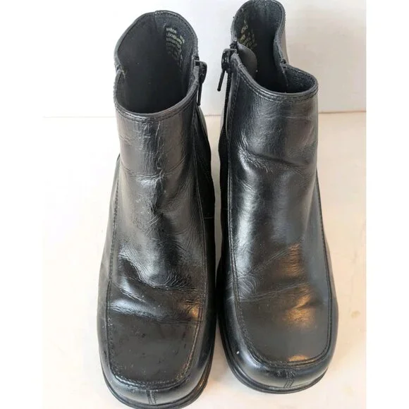 Earth Shoes Marion Leather Ankle Boots Women's Size 7 Chunky Black Zip Shoes - Picture 4 of 16